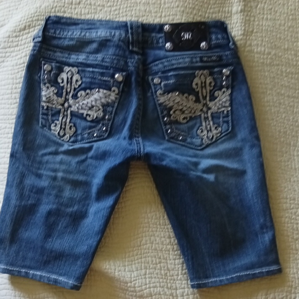 MISS ME Embellished Denim Shorts with Cross Design